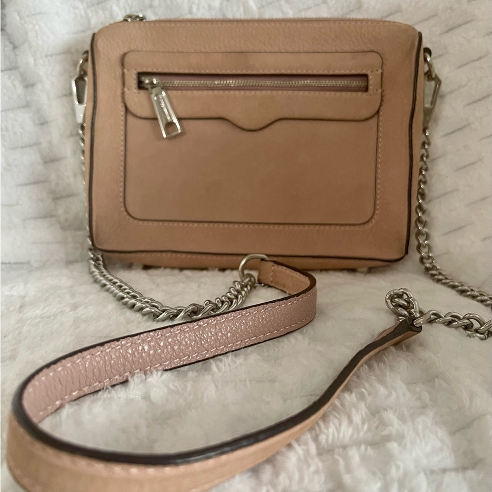 Rebecca Minkoff Beige Suede Avery Crossbody Bag with Chain Strap